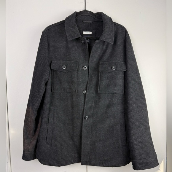 Jos. A. Bank Mens Wool Blend Plaid Shirt Jacket Grey Tailored Fit Medium RN31608